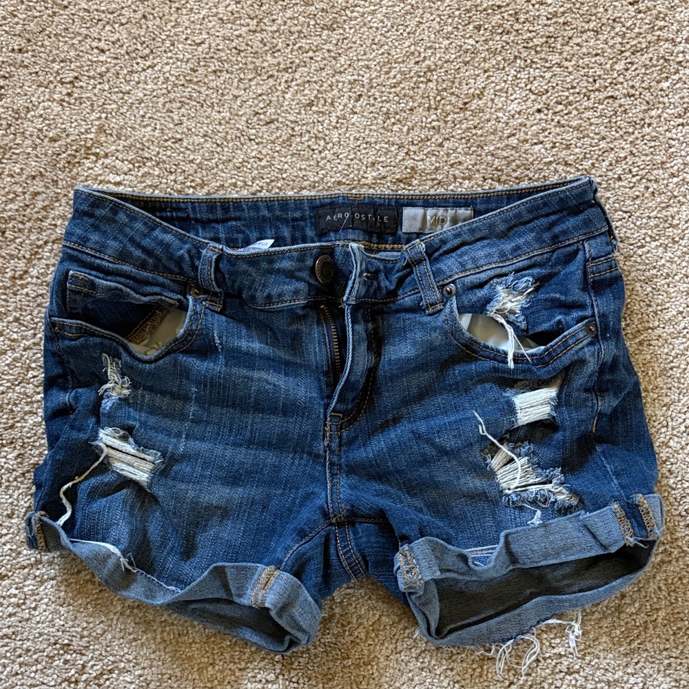 Aeropostale Distressed Dark Blue Denim Cutoff Shorts